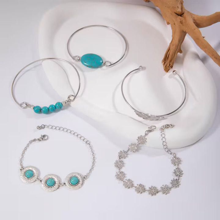 Türkis-Feder-Armband-Set