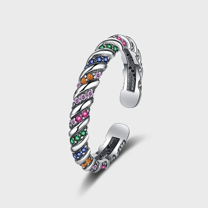 Spiral Multicolor Crystal Open Cuff Bracelet in Silver Tone