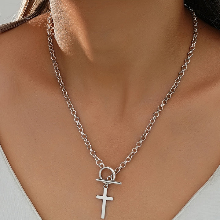 Trendy Toggle White Gold Cross Necklace