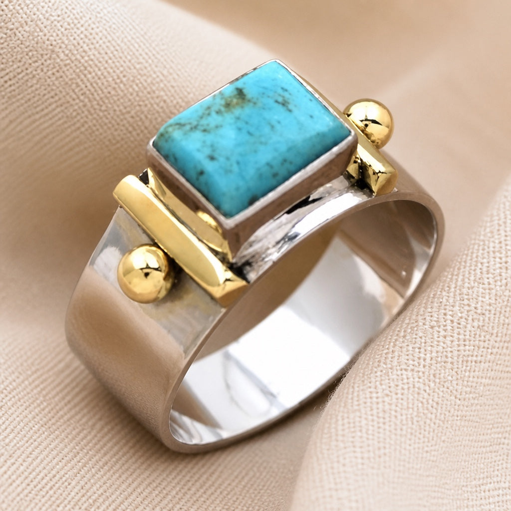 Klassischer quadratischer Türkis Boho-Ring