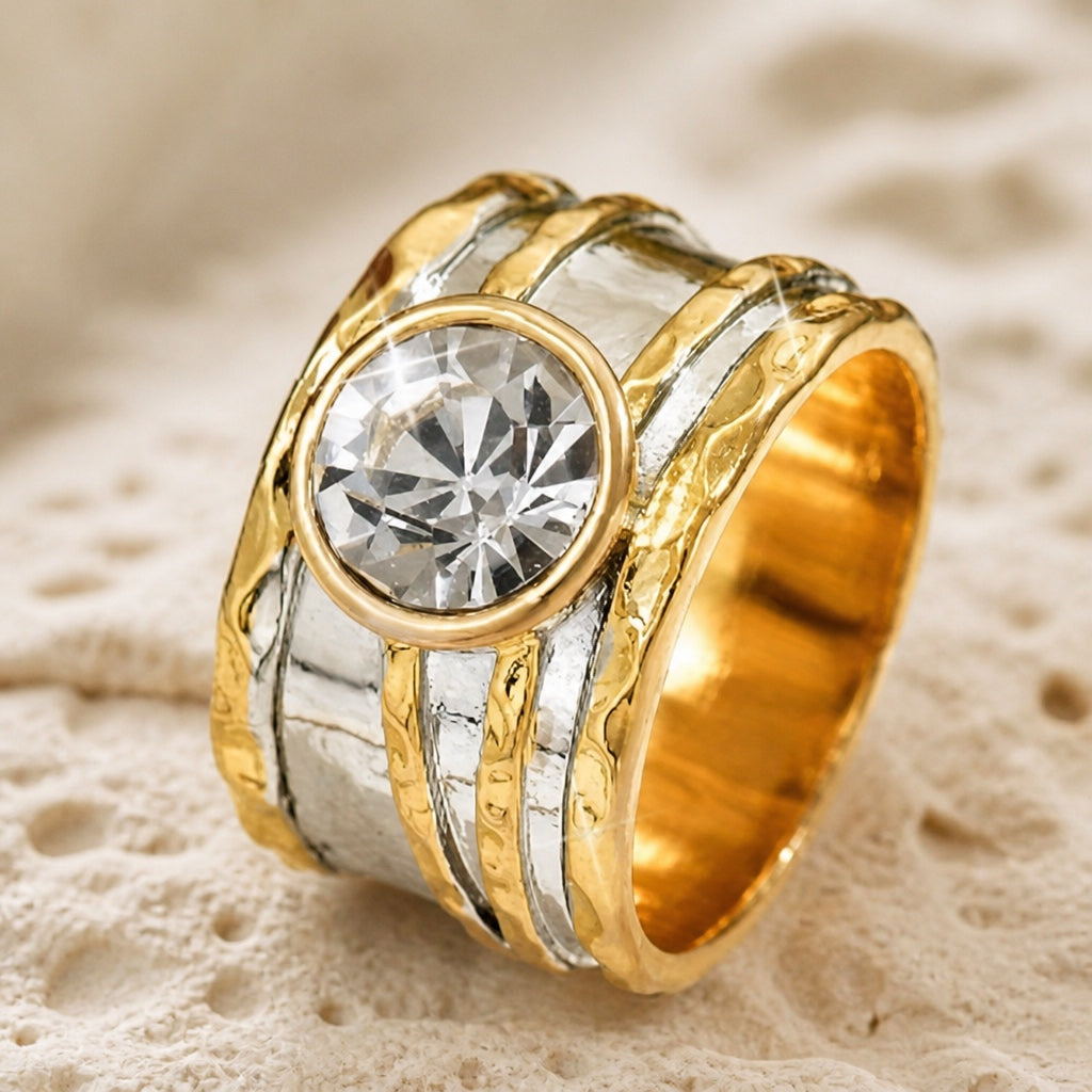 Strahlender Bicolor-Ring mit breitem Band