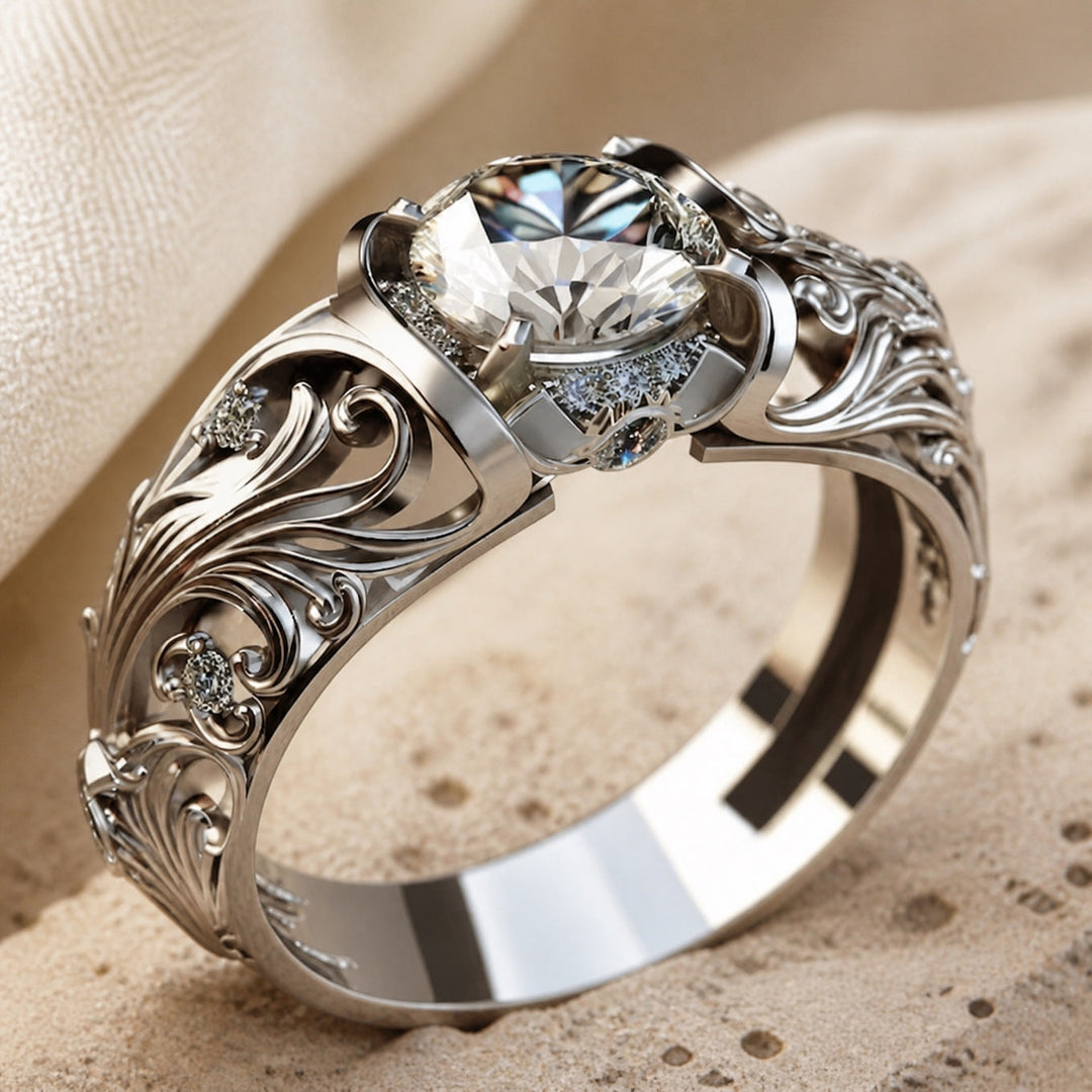 Edler Gravierter Zirkonia-Ring