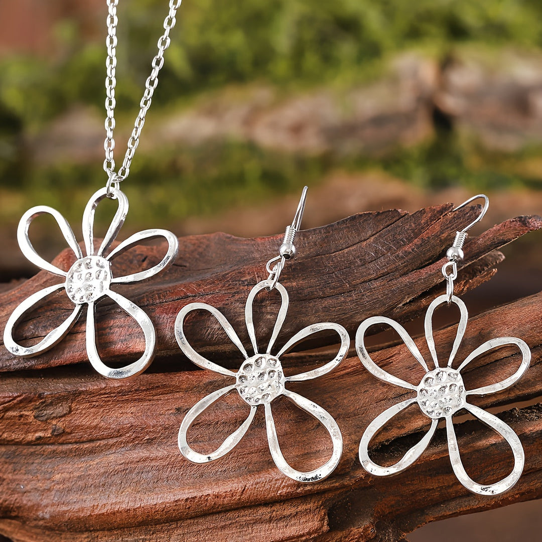 Boho Blumen Schmuck-Set (Kette und Ohrringe)