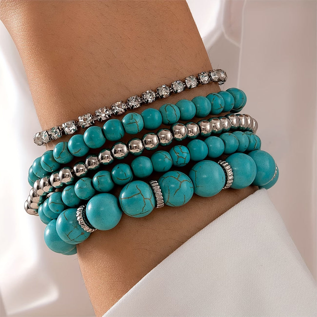 Großes Türkis-Perlen-Armband 5er-Set