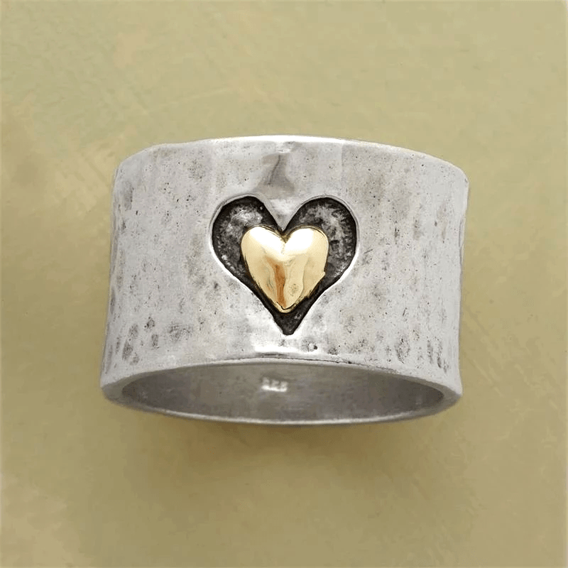 Retro Bicolor Silbriger Herzring