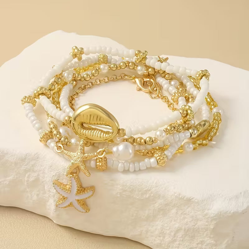 Küsten Gold- & Perlen-Armband 6er-Set