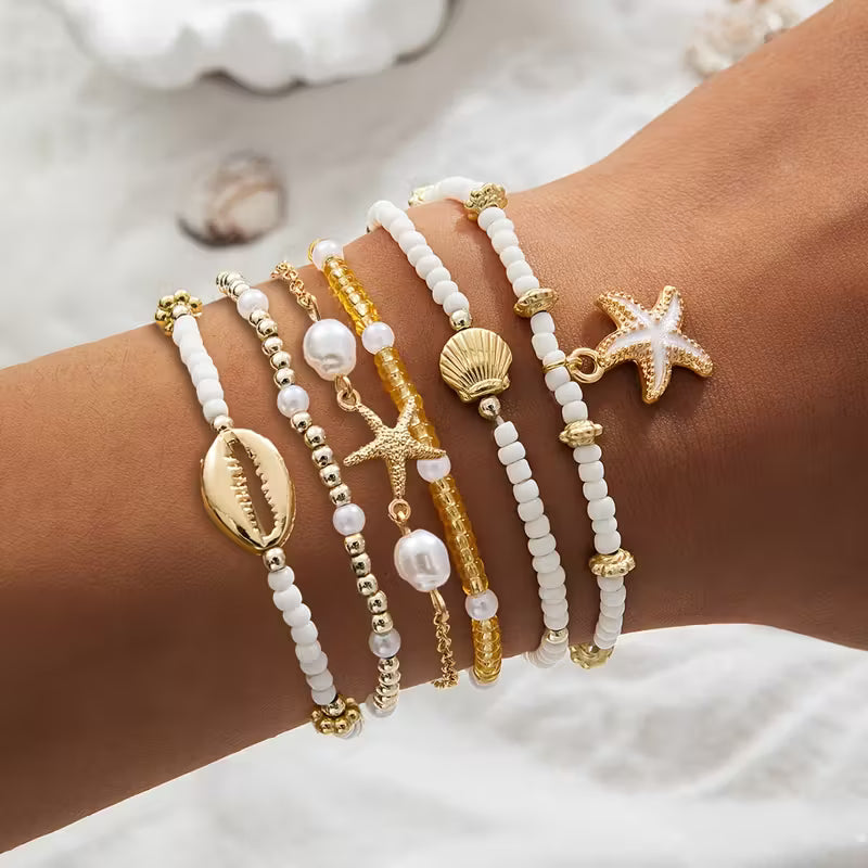 Küsten Gold- & Perlen-Armband 6er-Set