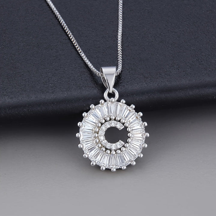 White Gold Initial Letter Zirconia Necklace