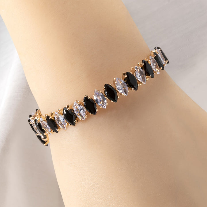 Elegantes Marquise-Zirkonia-Onyx-Armband