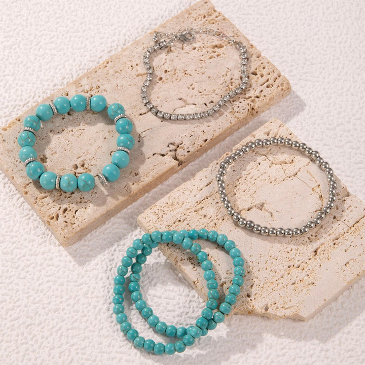 Großes Türkis-Perlen-Armband 5er-Set