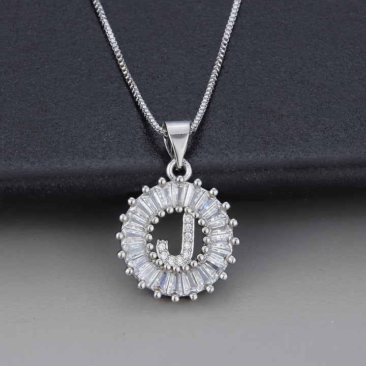 White Gold Initial Letter Zirconia Necklace
