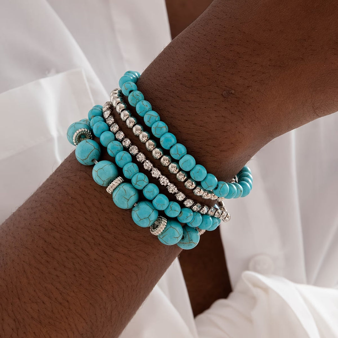 Großes Türkis-Perlen-Armband 5er-Set