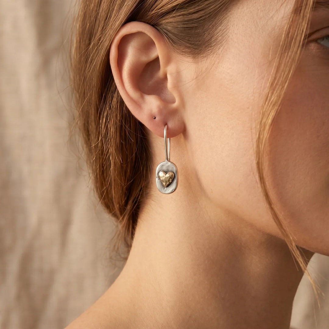 Vintage Herz-Ohrringe in Silber und Gold