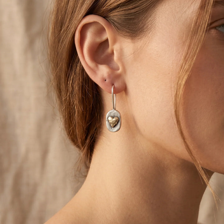Vintage Herz-Ohrringe in Silber und Gold