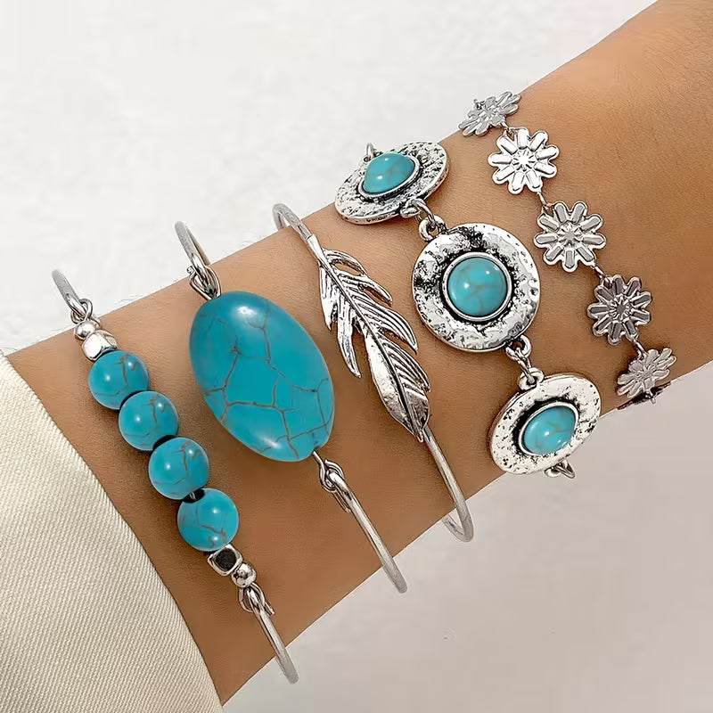 Türkis-Feder-Armband-Set