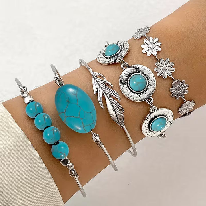 Türkis-Feder-Armband-Set