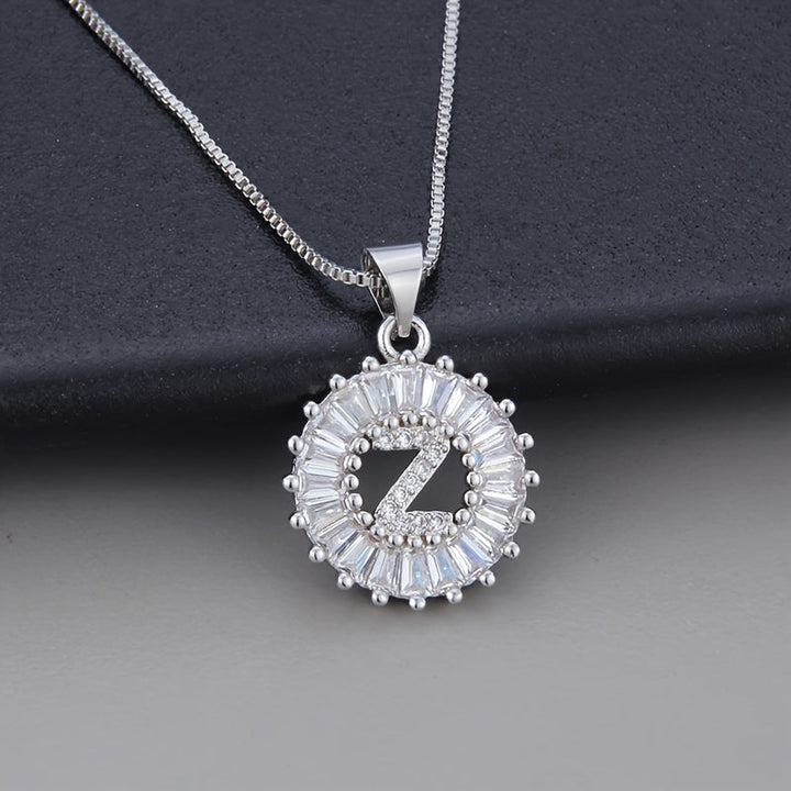 White Gold Initial Letter Zirconia Necklace