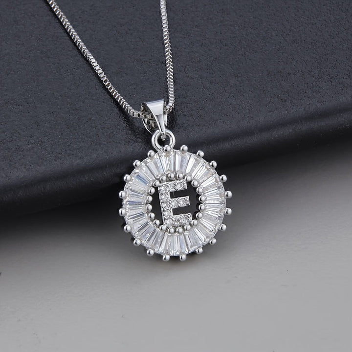 White Gold Initial Letter Zirconia Necklace