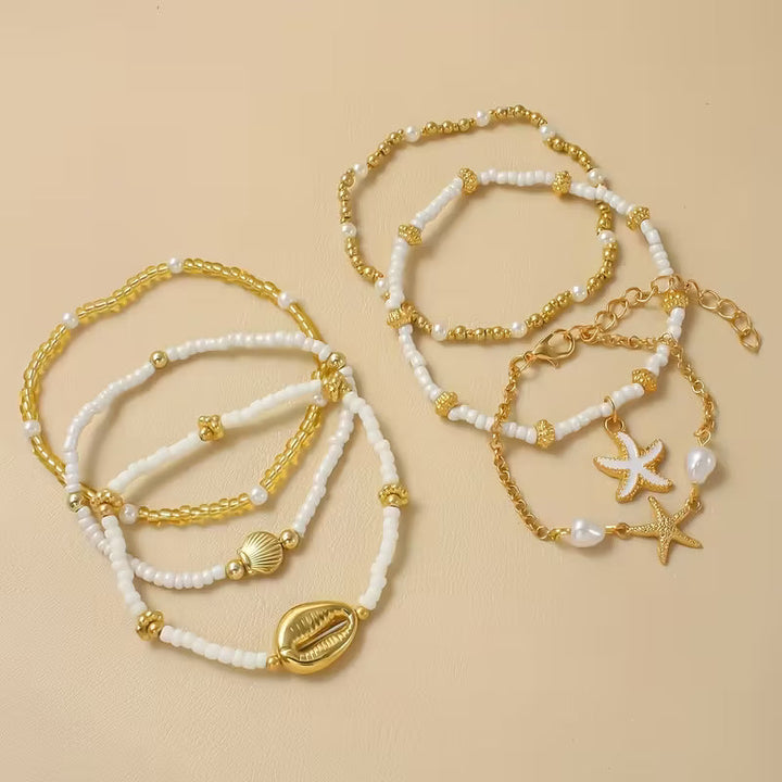 Küsten Gold- & Perlen-Armband 6er-Set