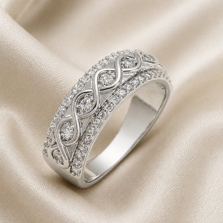 White Gold Double Row Zirconia Ring
