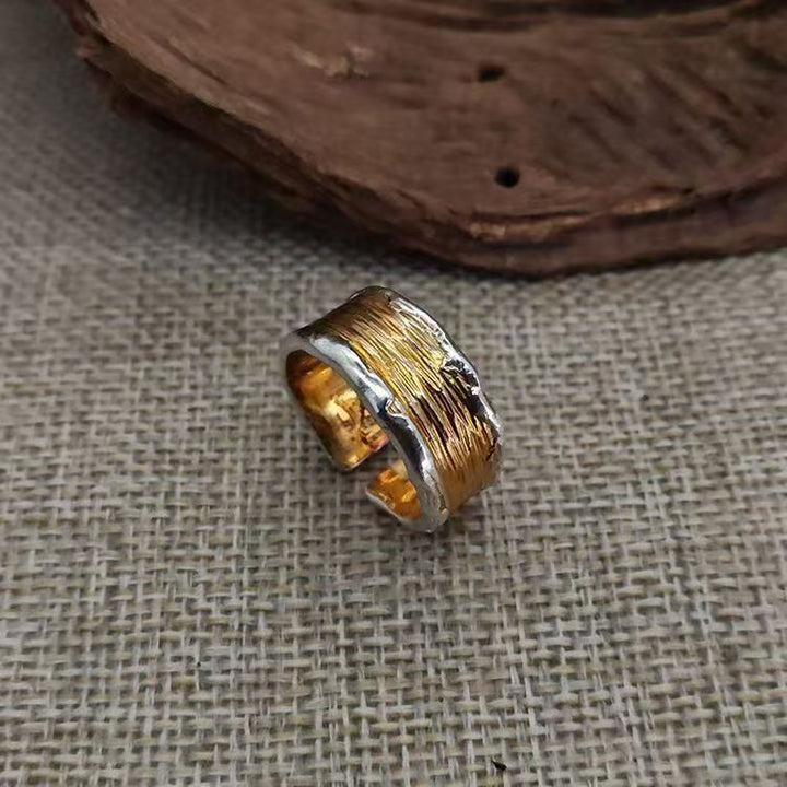 Hammered Two-Tone Band Ring - Silver-Tone and Gold-Tone Textured Design