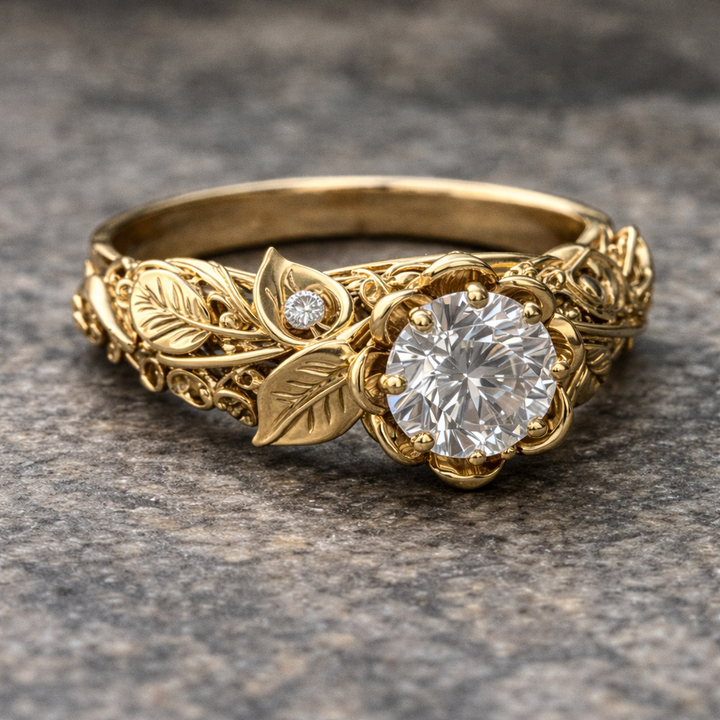 Goldring Blatt mit Zirkonia