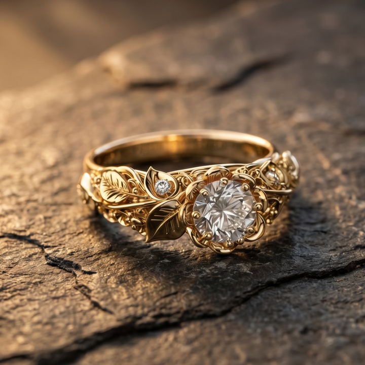 Golden Leaf Zirconia Ring