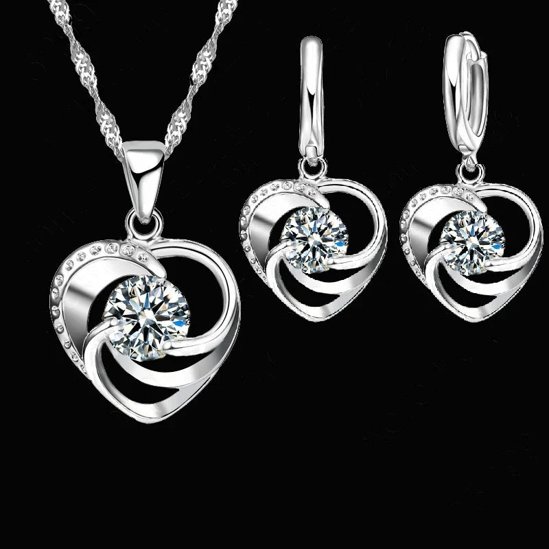Herz-Set aus Sterlingsilber mit Kette und Ohrringen