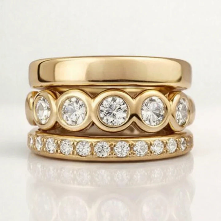Cubic Zirconia Stackable Ring Set in Gold Tone