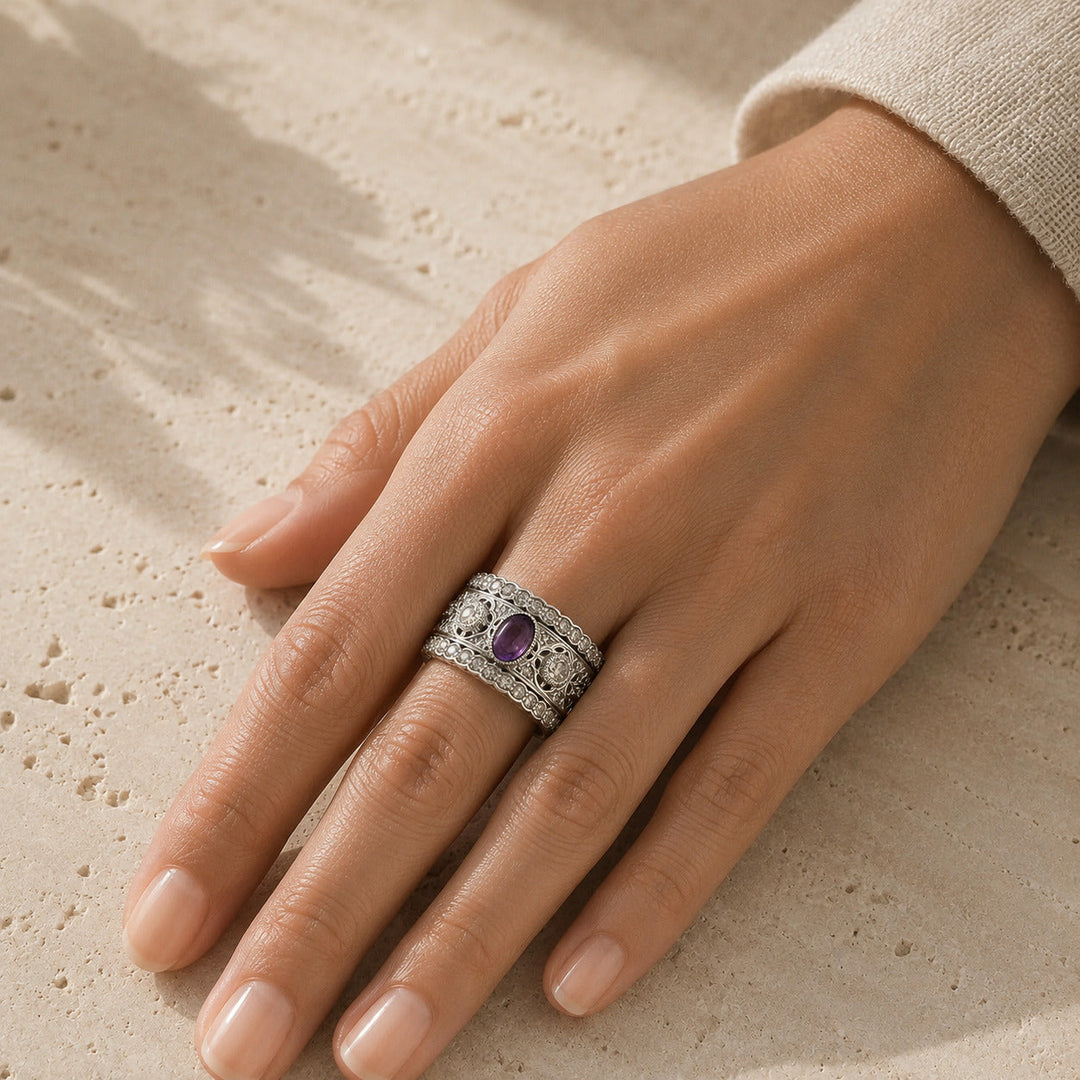 Retro Breiter Zirkonia-Ring