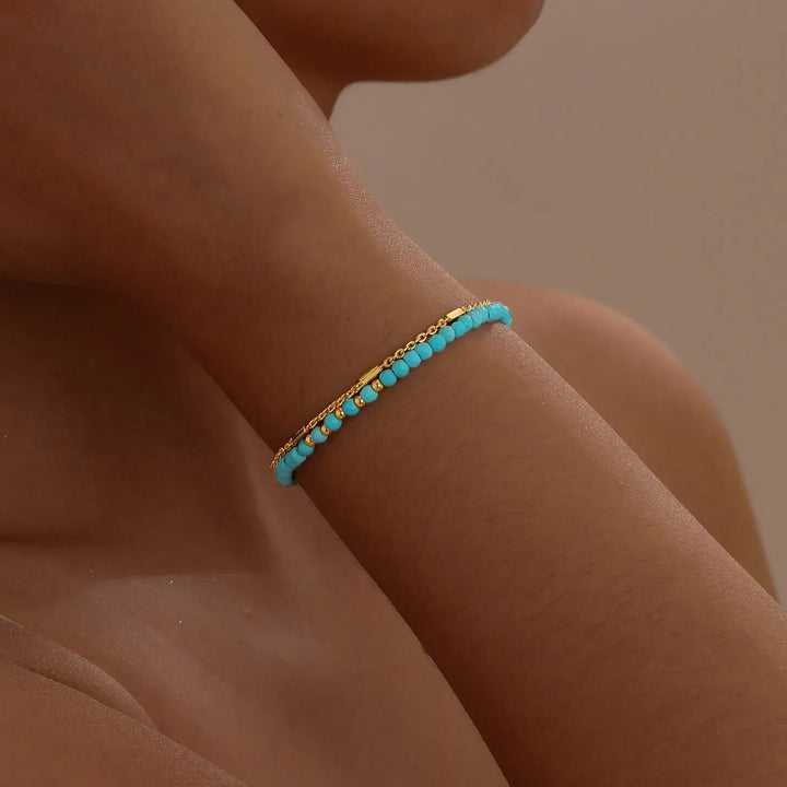 Strahlendes Gold-Türkis-Ketten-Armband