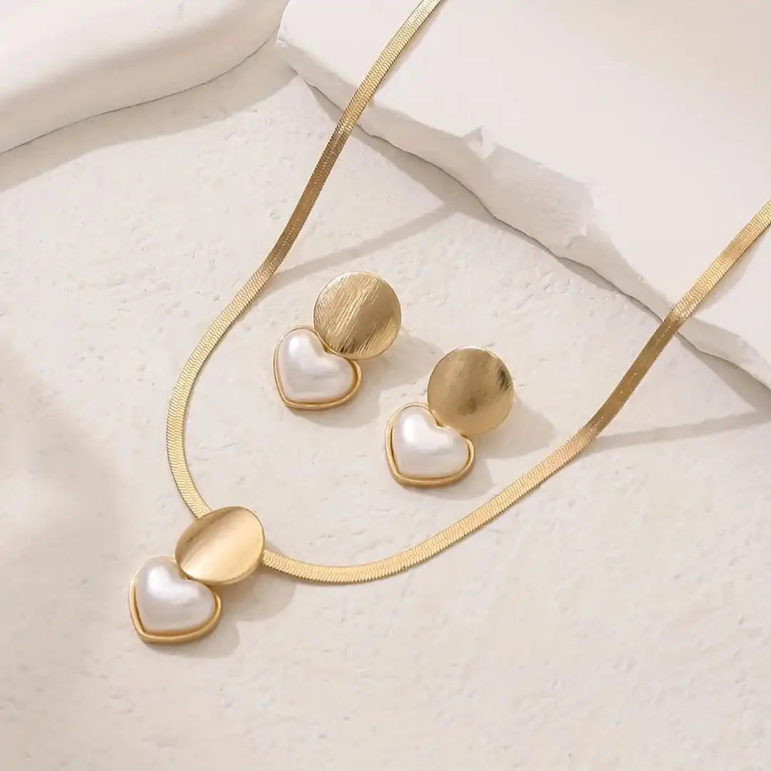 Vintage Gold Herz Halsketten- und Ohrringe-Set
