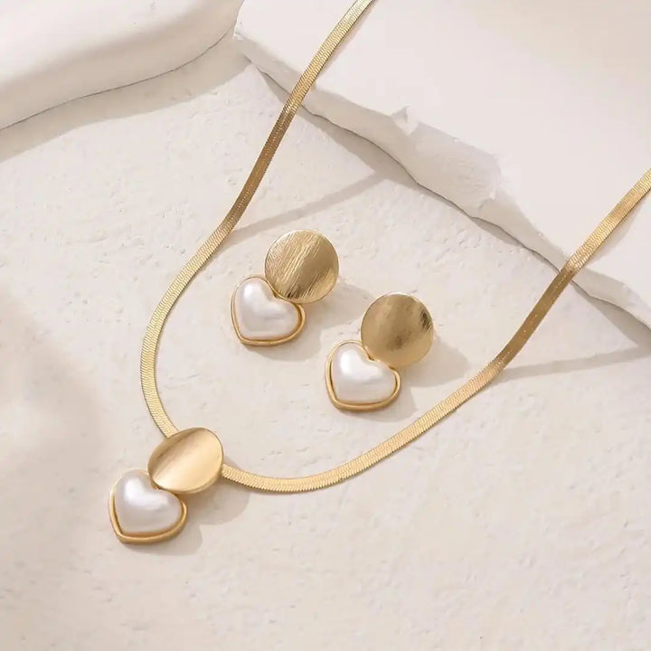 Vintage Gold Herz Halsketten- und Ohrringe-Set