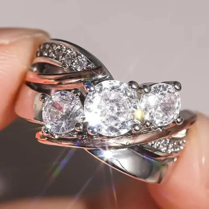 Two-Tone Bypass Cocktail Ring with Cubic Zirconia Pavé