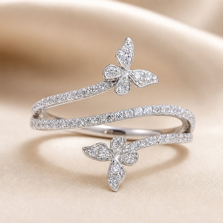 White Gold Butterfly Inlaid Zirconia Ring