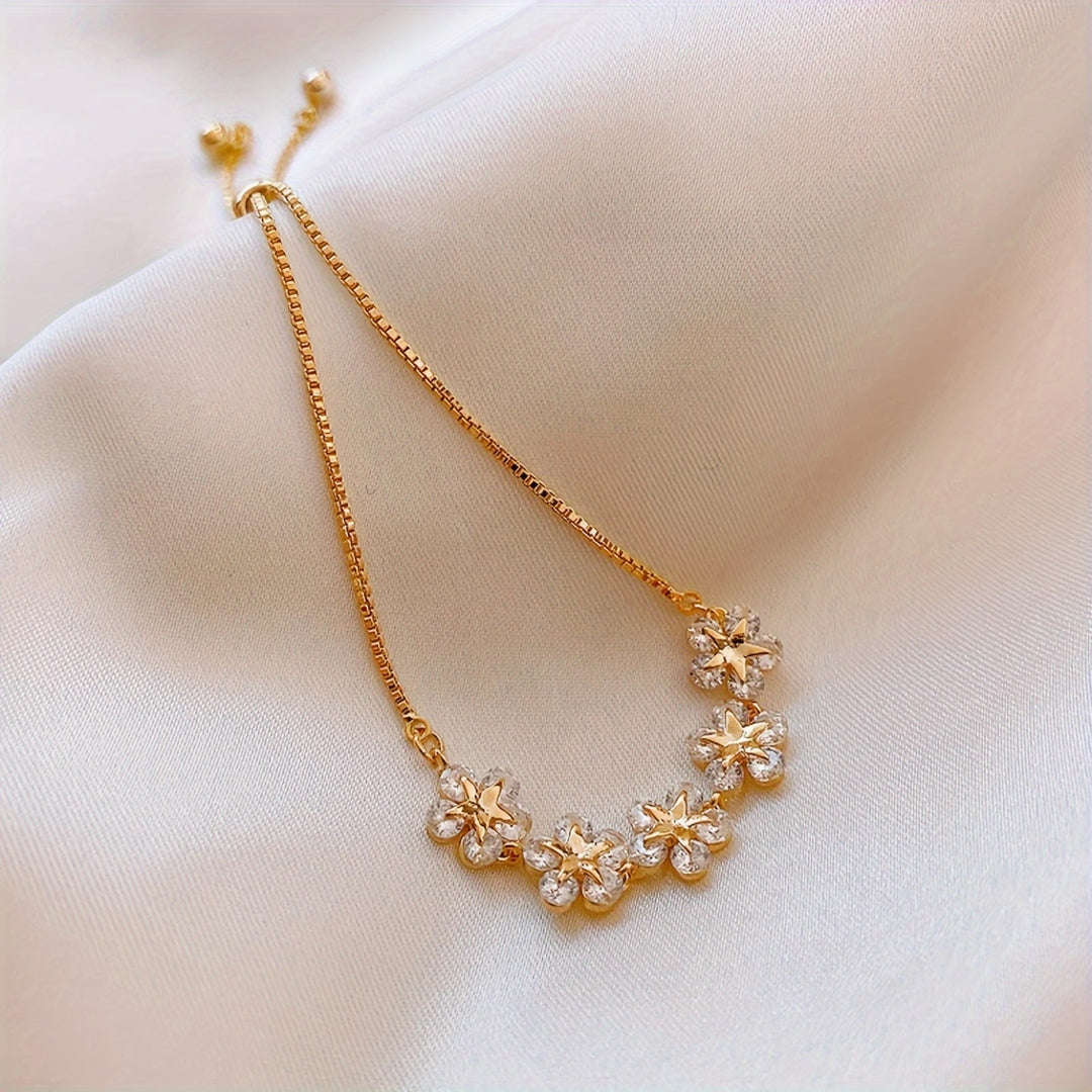 White Gold Zirconia Flower Bracelet
