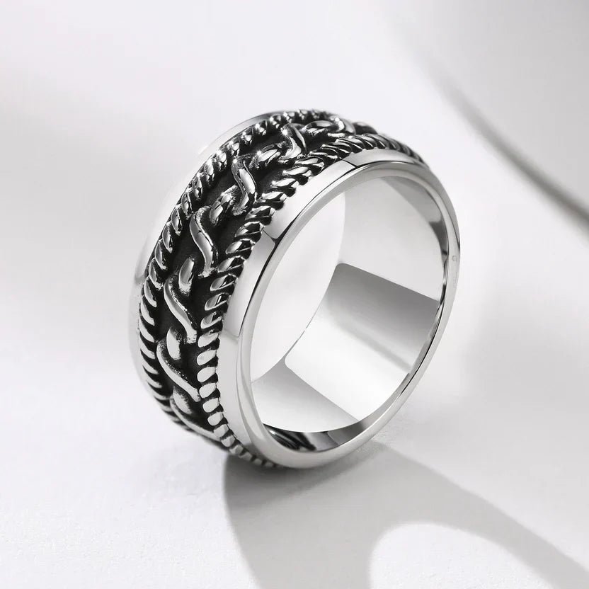Celtic Knot Silver-Tone Band Ring with Oxidized Detail