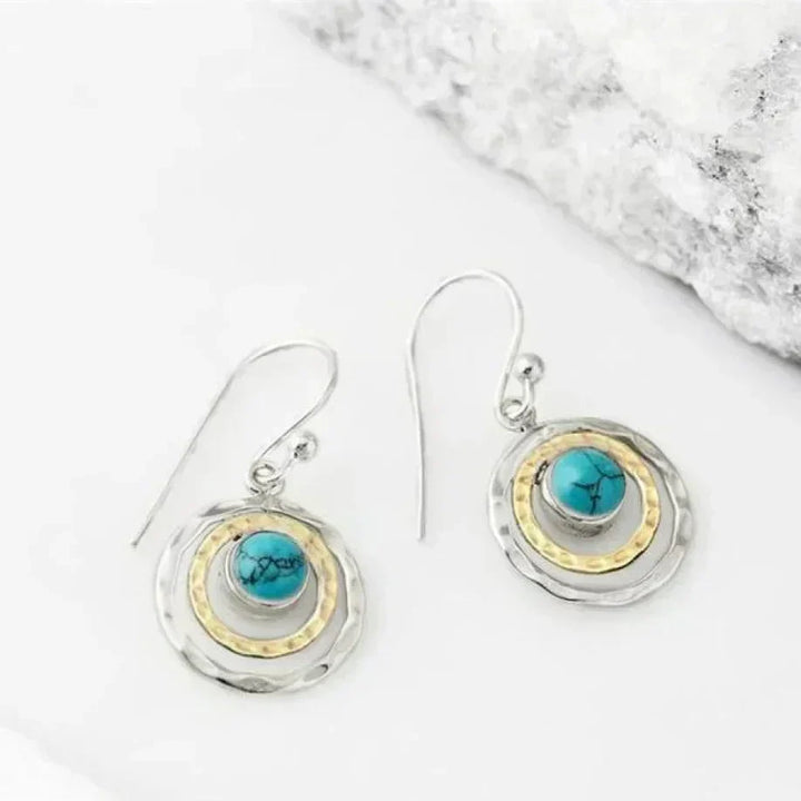 Boho Saturn-Ohrringe in Türkis und Gold
