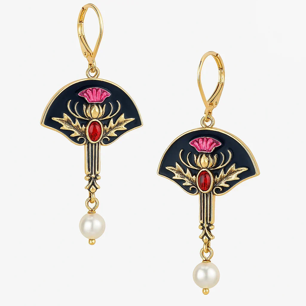 Boho Ohrringe mit Perlen und rotem Kristall