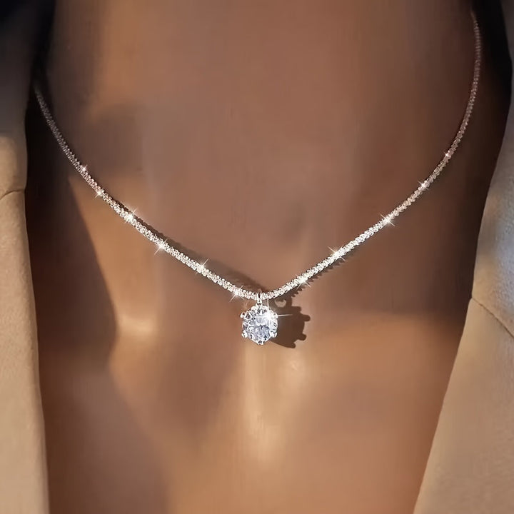 Timeless White Gold Zirconia Inlaid Necklace