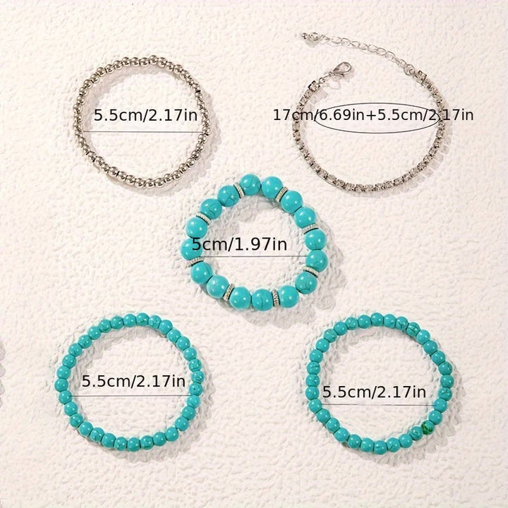 Großes Türkis-Perlen-Armband 5er-Set
