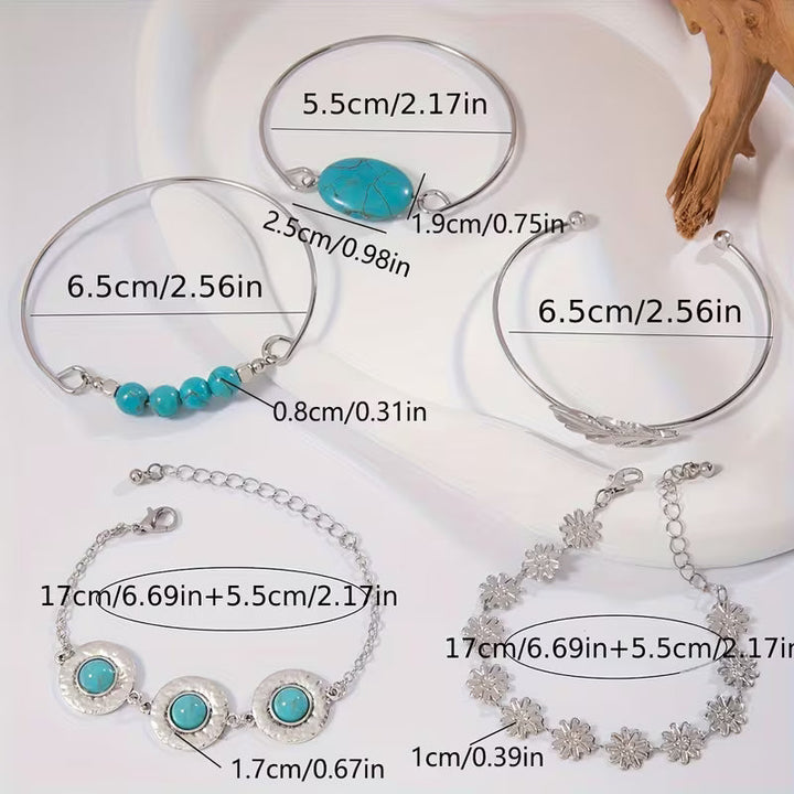 Türkis-Feder-Armband-Set