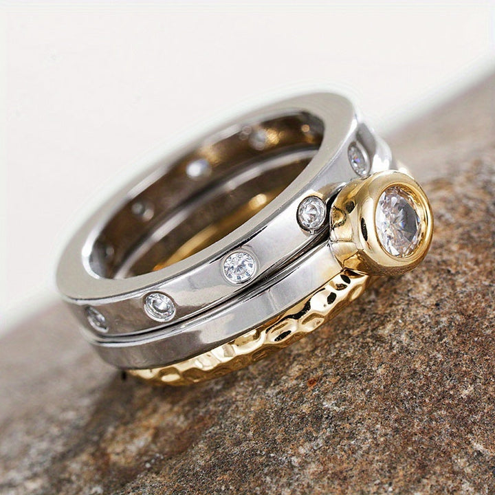 Retro Zweifarbiges Ring-Set