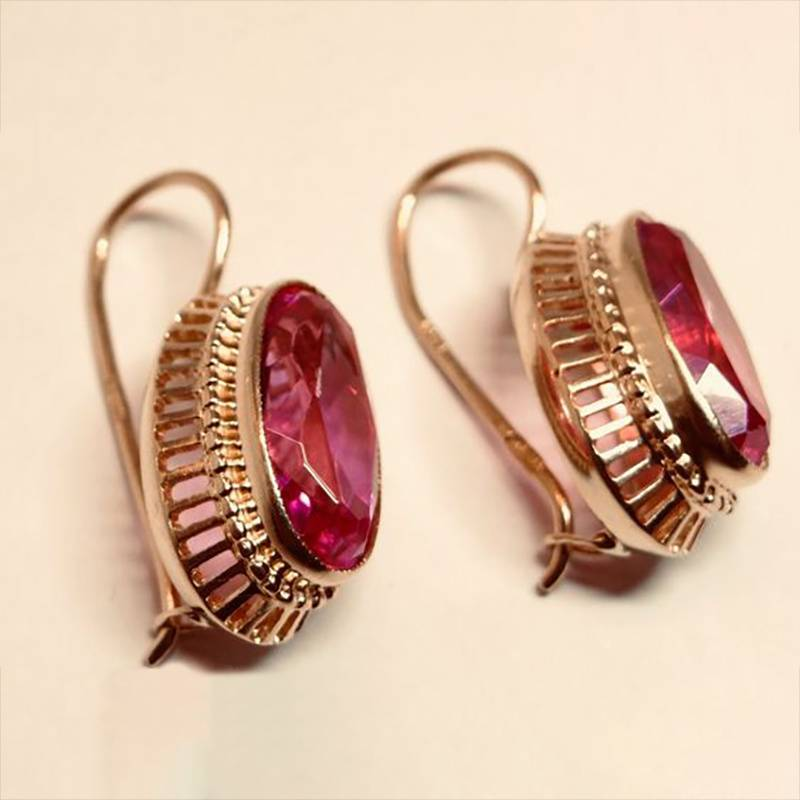 Vintage Ohrringe Rose mit rosa Kristall