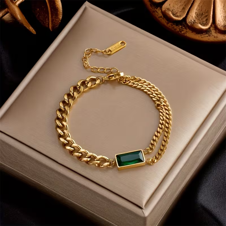 Zeitloses Gold-Smaragd-Bar-Armband