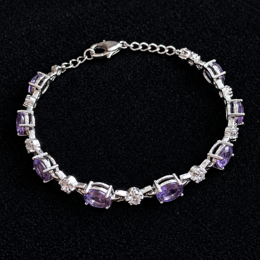 Elegantes Amethyst-Weißgold Ketten-Armband
