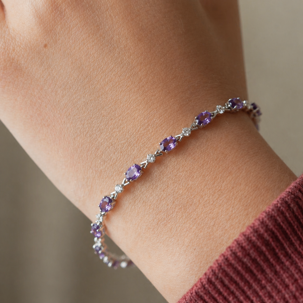Elegantes Amethyst-Weißgold Ketten-Armband