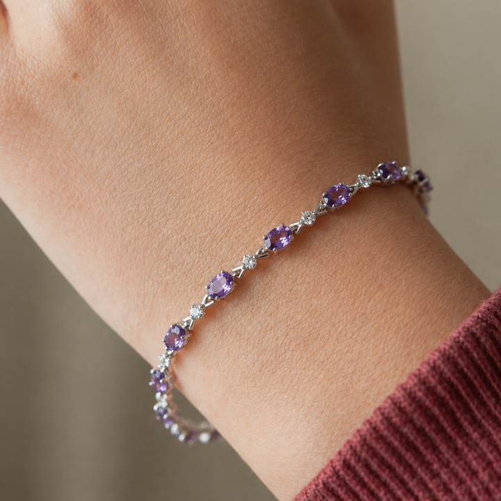 Elegantes Amethyst-Weißgold Ketten-Armband