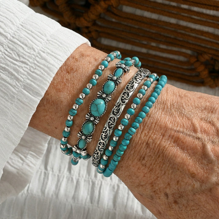 Premium Türkis Perlen-Armband-Set