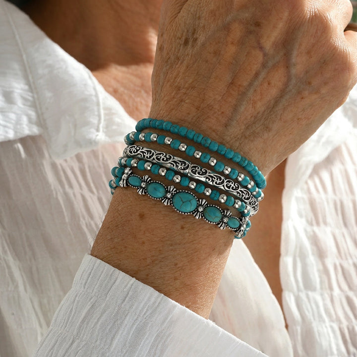 Premium Türkis Perlen-Armband-Set